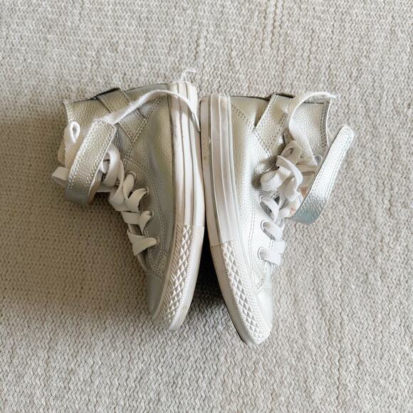 Converse Silver All Star Brea High Top Velcro Strap Sneakers Youth 12 - Picture 5 of 10